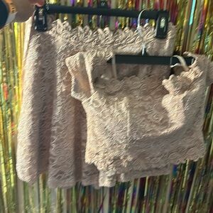 Pre owned worn once beautiful sparkly baby pink 2 piece city vibe crop and skirt